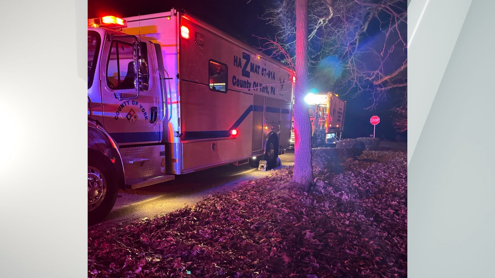 Fatal crash into tree and gas line led to one death.