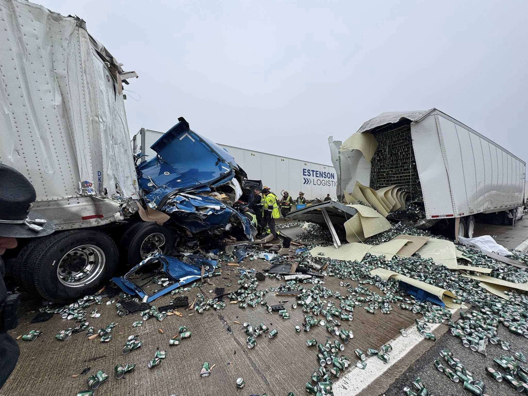 Debris from soda cans after Interstate 70 crash in Wayne County