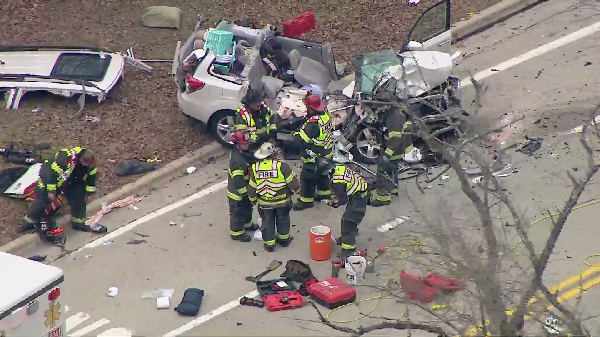 Car leveled in serious suburban crash