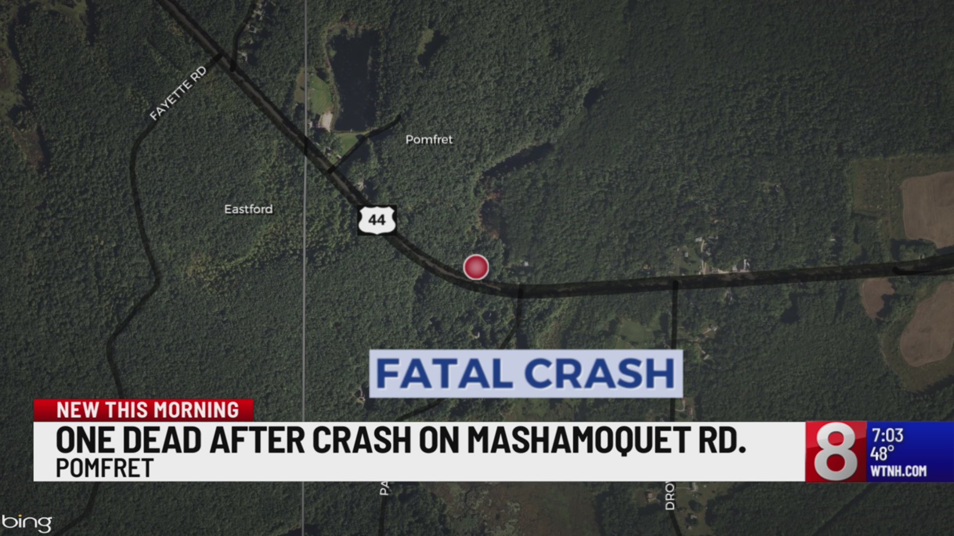 Driver killed in crash on Route 44 in Pomfret