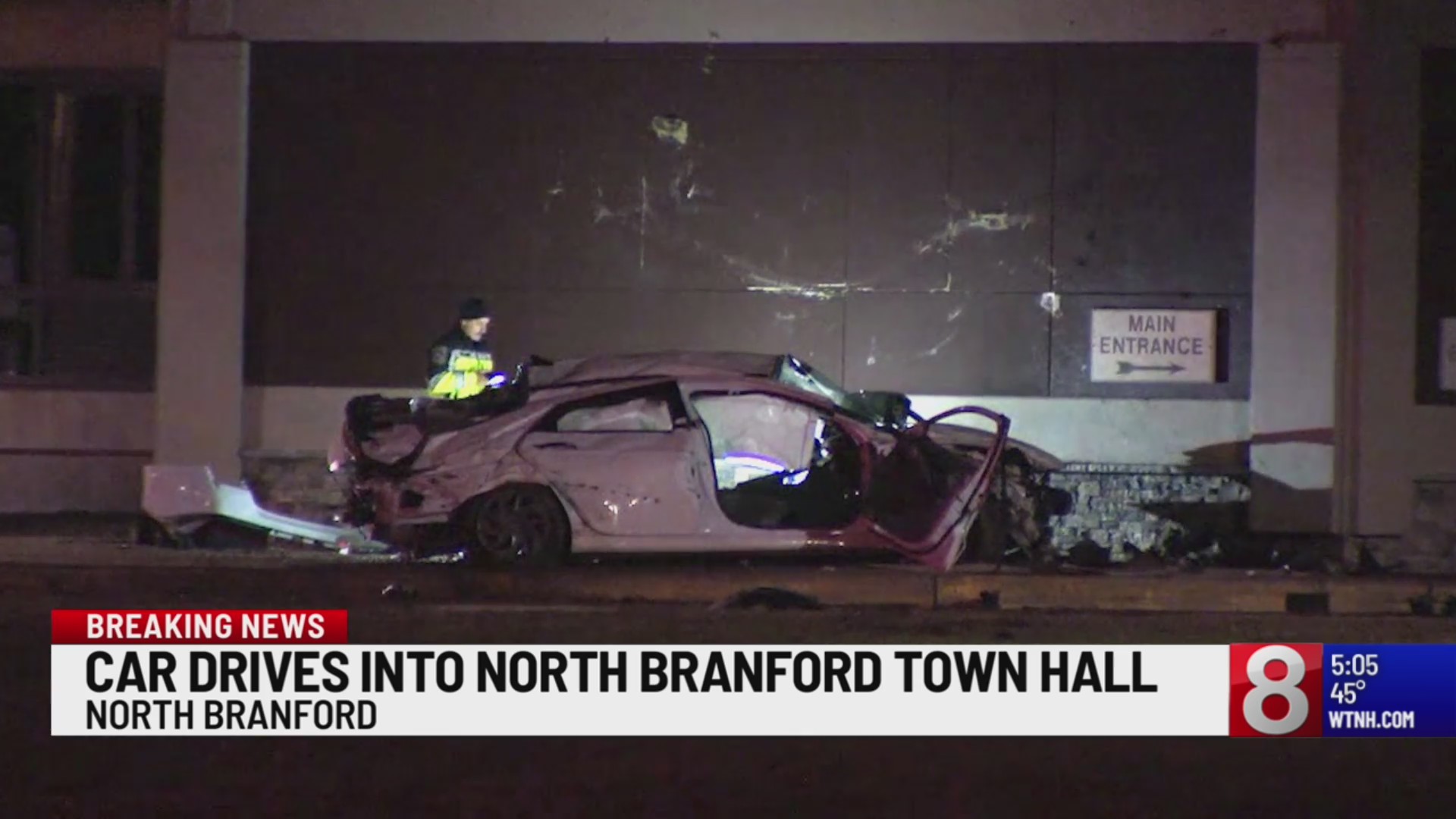 Driver seriously injured after car crashes into North Branford Town Hall