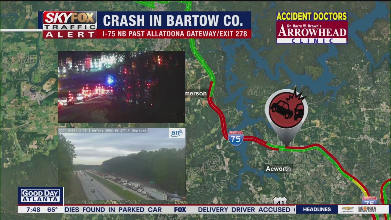 Closure of I-75 Northbound due to multi-vehicle collision near Acworth