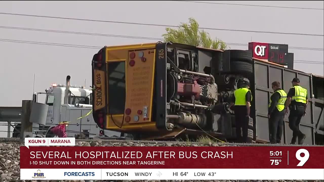 Interstate 10 in Marana closed due to Kingman school bus crash