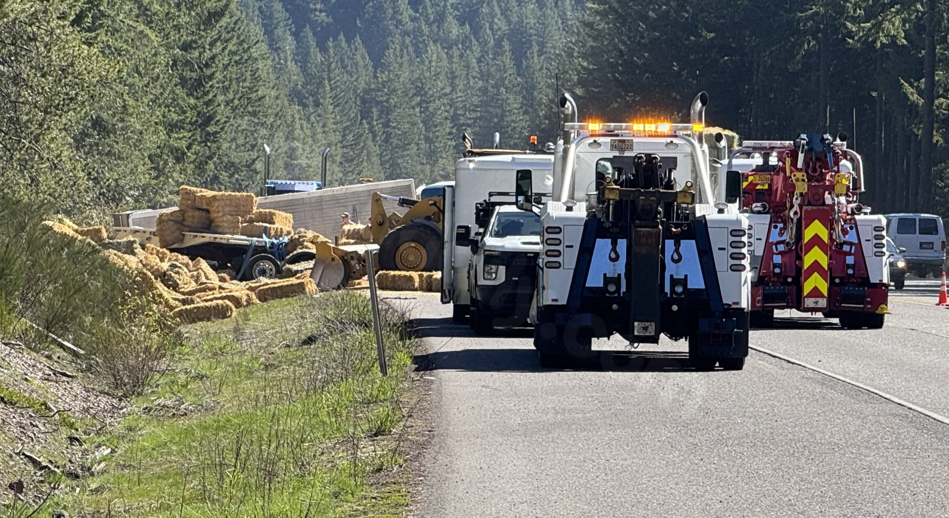Hay spills over road after serious injury crash on Highway 26 near Government Camp