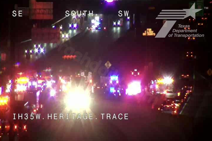 Multiple motorcycles crash, catch fire on I-35W in Fort Worth