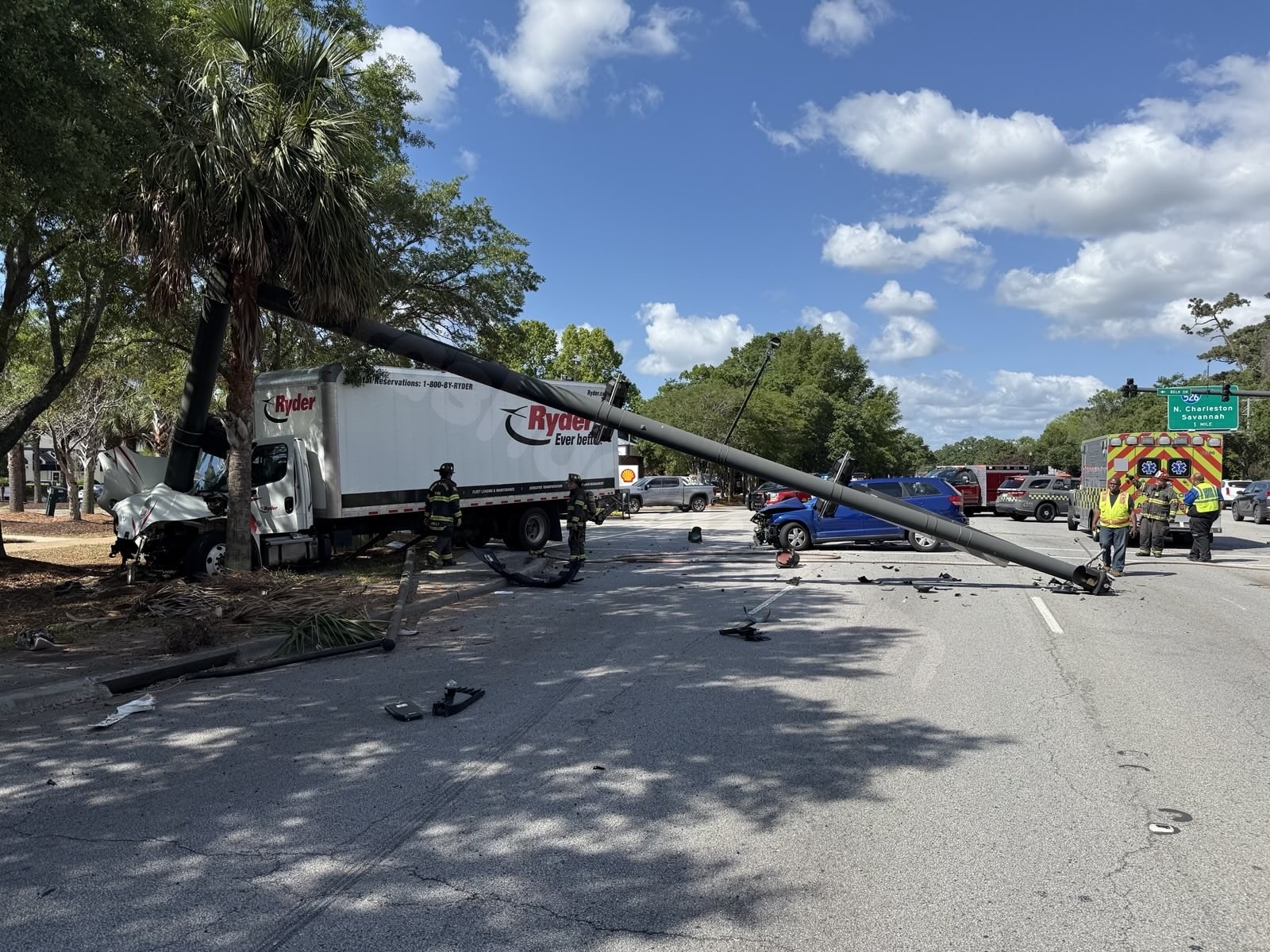 Crash involving box truck, utility pole closes Mount Pleasant roadway