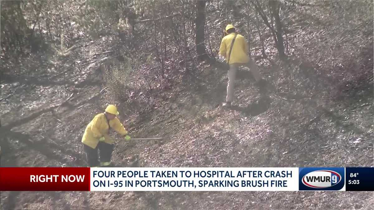 Crash on I-95 in Portsmouth sparks brush fire, traffic backups