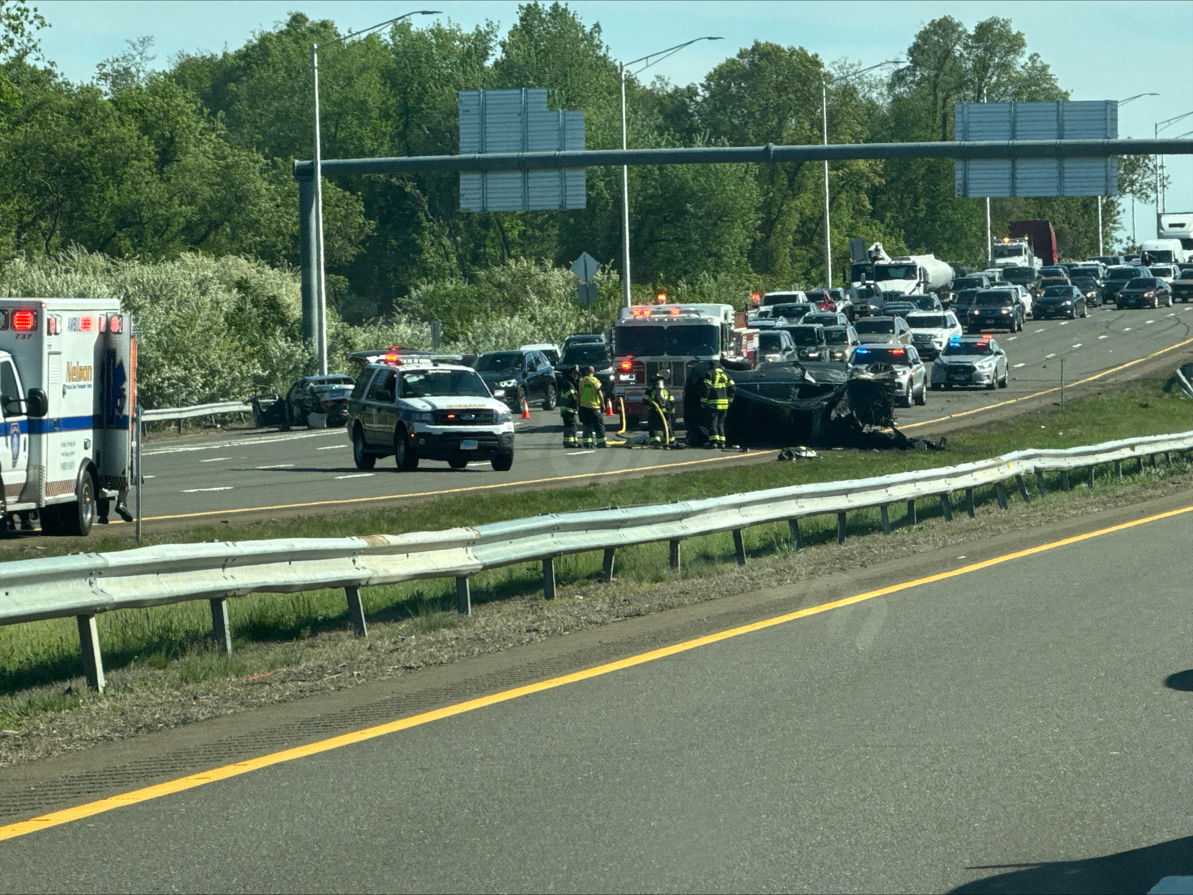 Car ignites, several injured in rollover accident on I-91 in North Haven