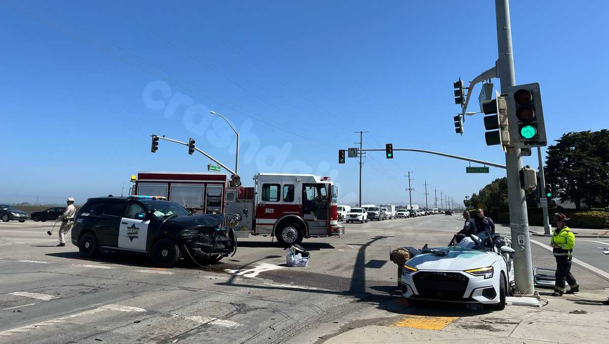 Sheriff's patrol vehicle and Audi crash in Monterey County, woman hospitalized