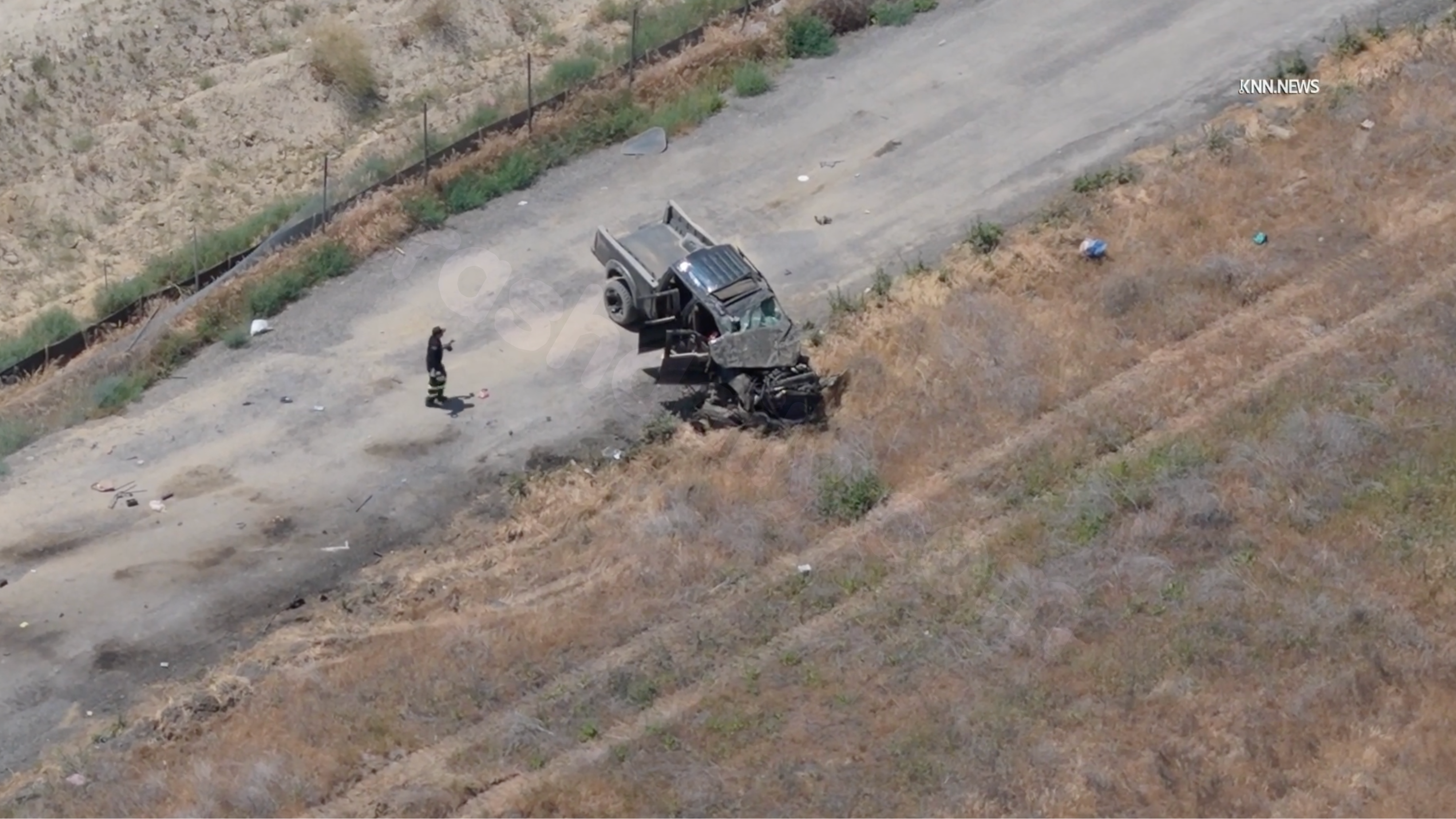 Brutal pickup truck crash in Castaic rolls off 5 Freeway, injures five