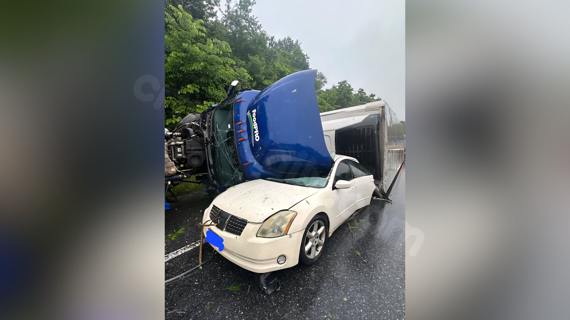 Three injured in Frederick County after tractor-trailer lands on car
