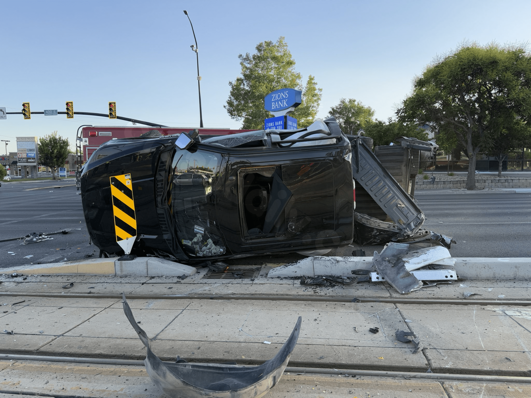 Intersection in downtown Salt Lake City blocked by three-vehicle collision