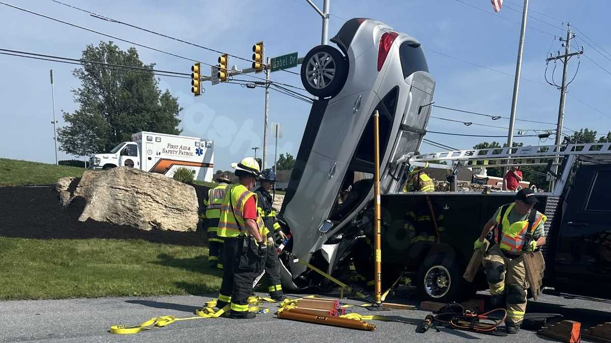 Car accident in Lebanon County, Pa. leaves driver stuck in vehicle.