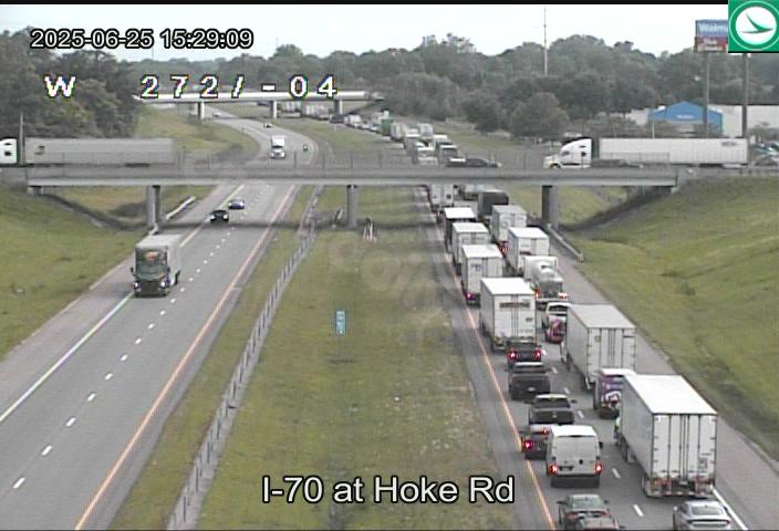 1 fatality in crash involving car and 2 semis on I-70 WB