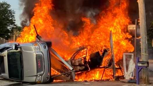 "Vehicles ignite after crash in Upstate"