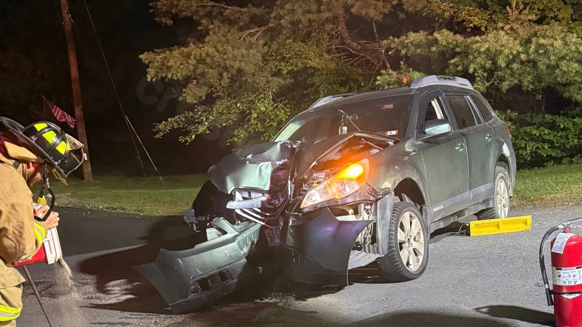 Damage to pole on Orange Road in Warwick due to vehicle collision