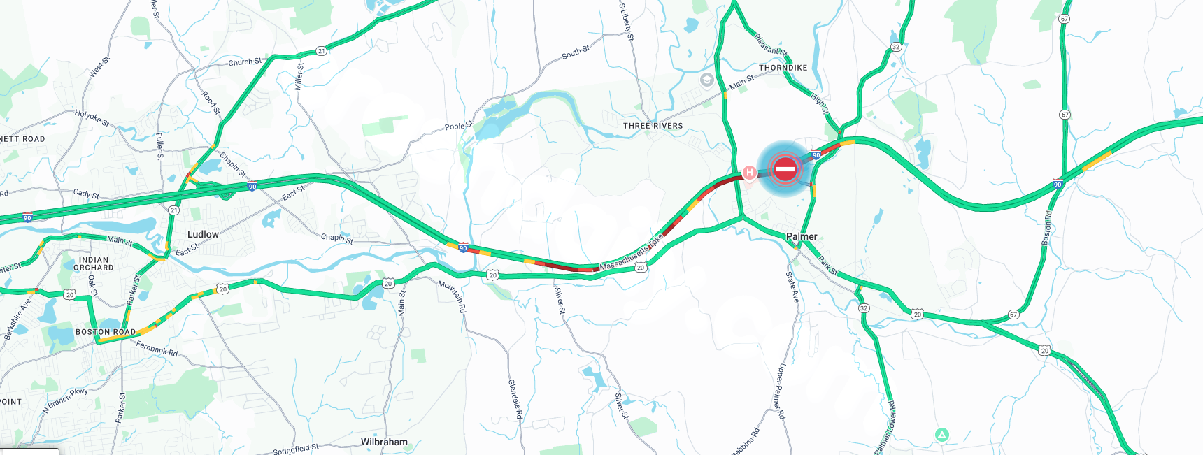Massachusetts Turnpike in Palmer shut down due to car accident