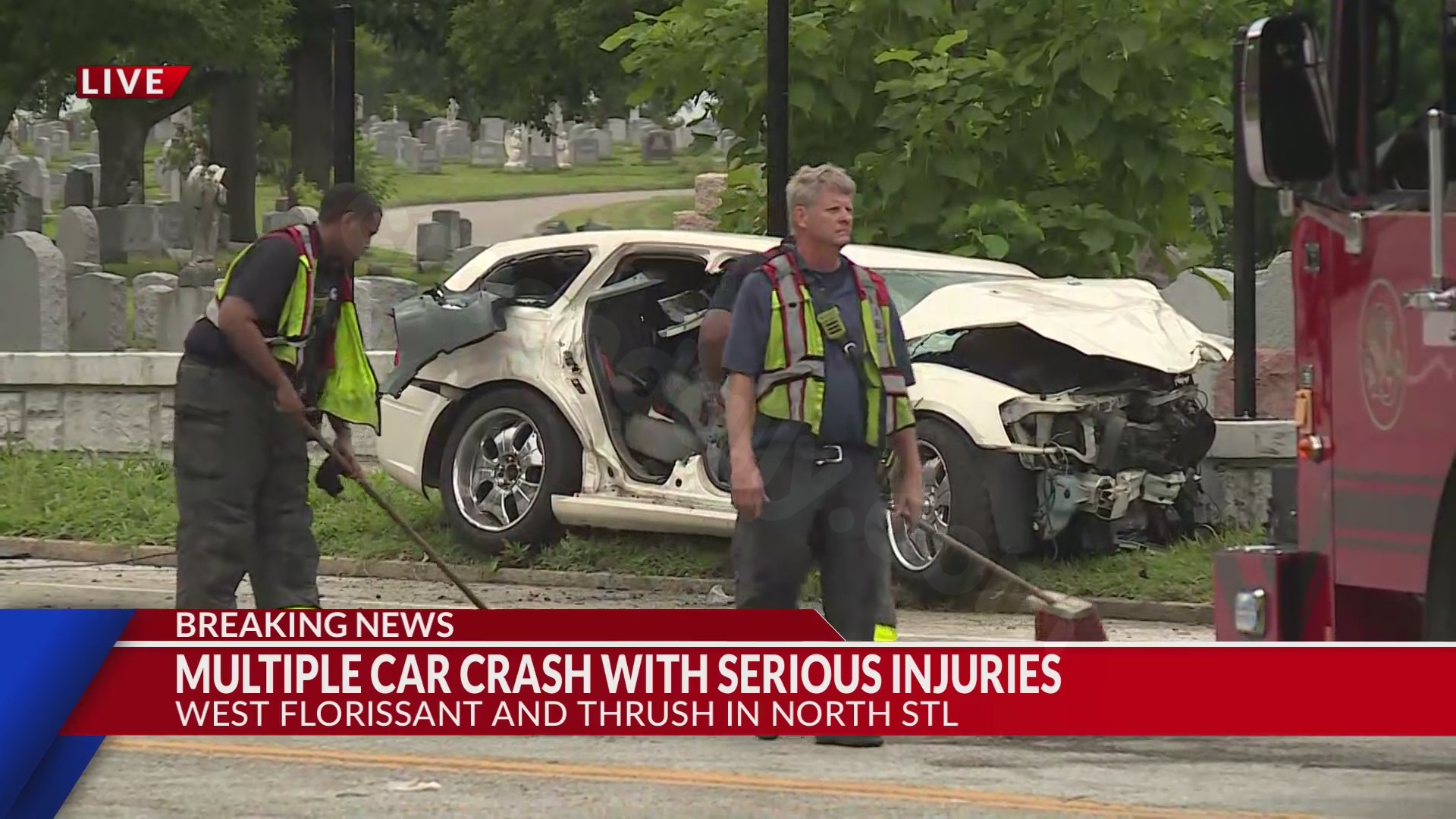 7 injured and 2 trapped in car after multiple-vehicle collision