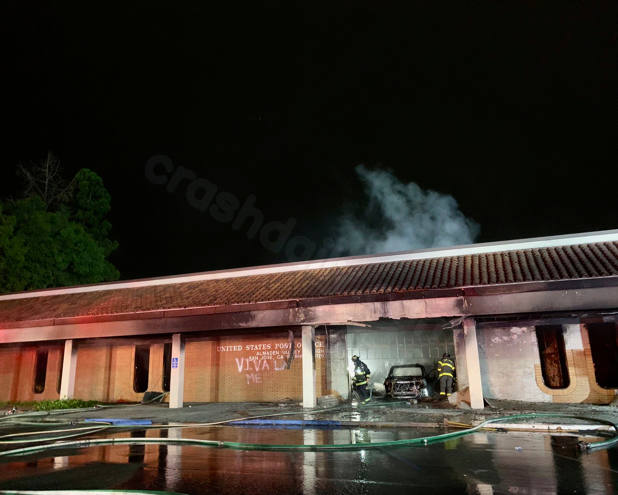 Investigation of deliberate fiery car crash at California post office