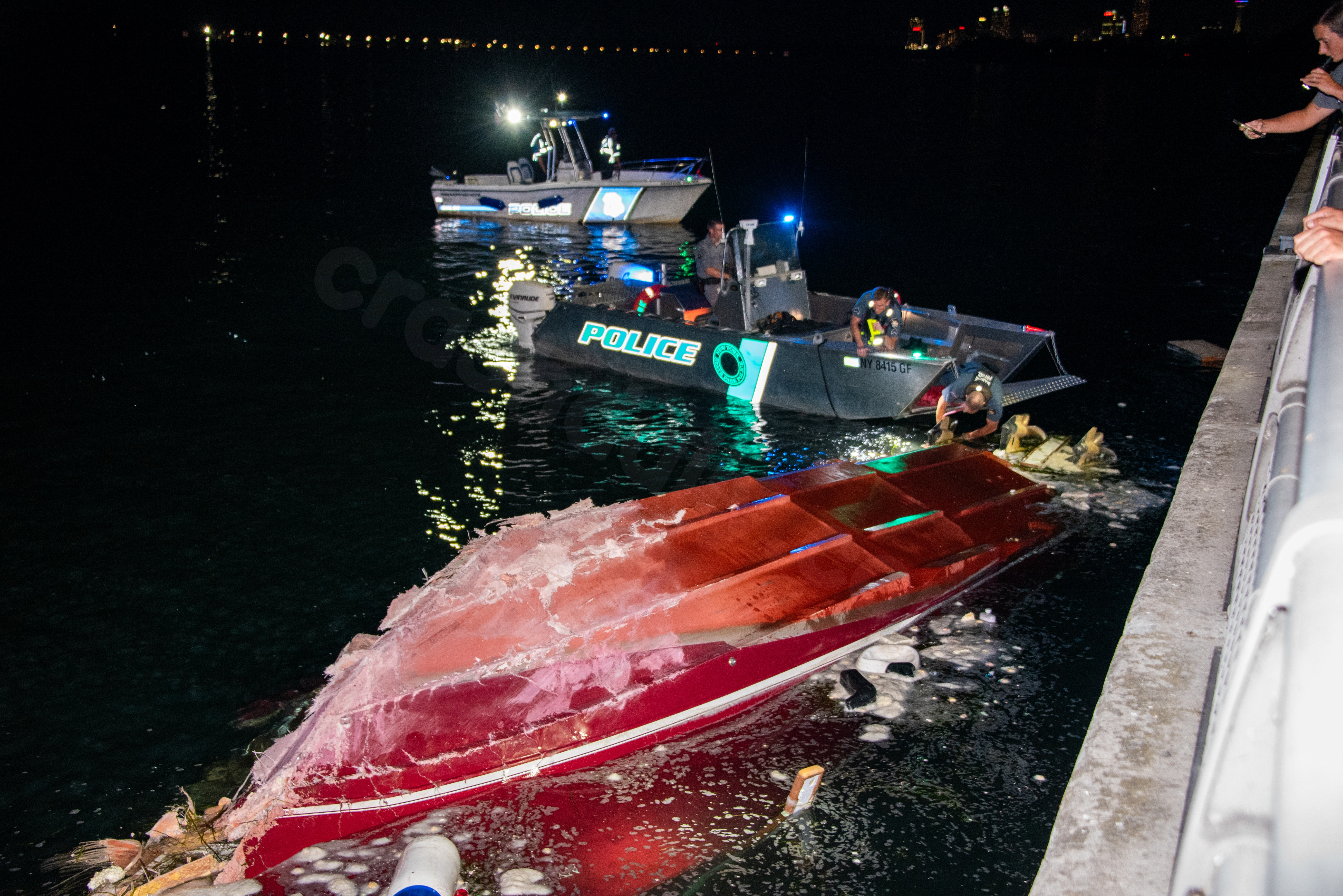 Recovery efforts for 2 in boat crash.