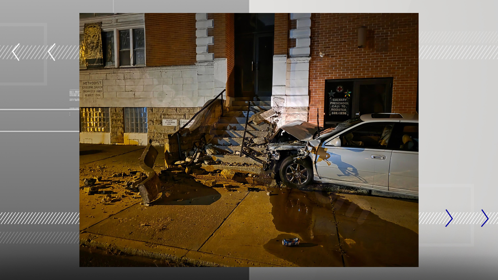 Church damaged by early morning car crash