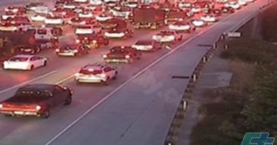 Closure of several lanes on westbound 91 Freeway in Yorba Linda due to jackknifed semi-truck