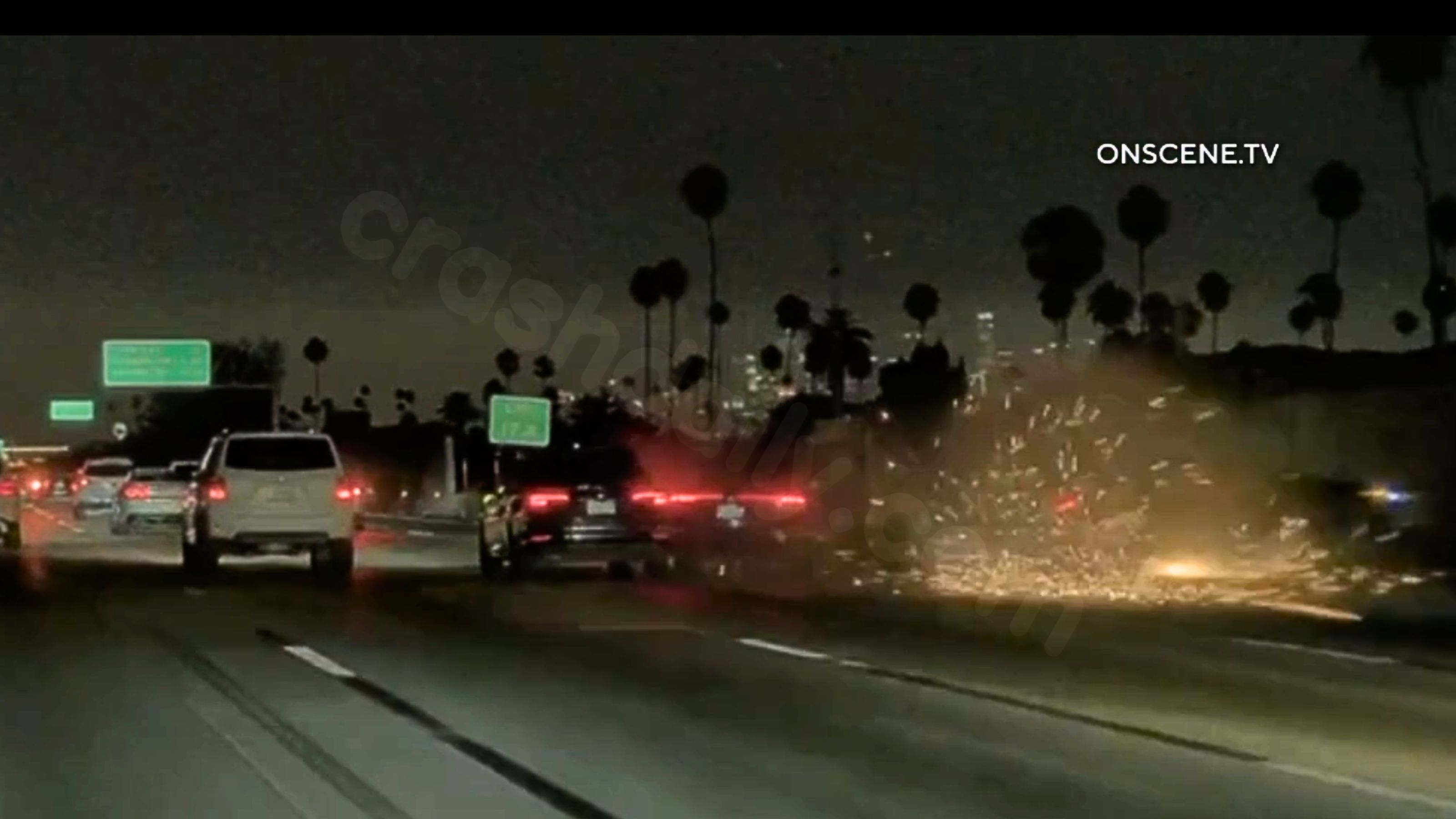 Video captures intense crash during street race on 110 Freeway in South Los Angeles.