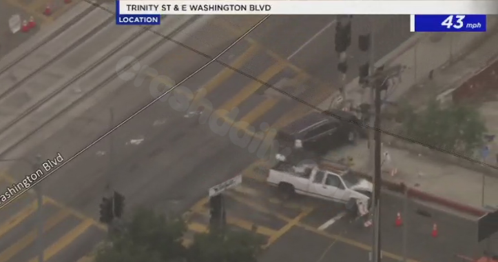 Downtown LA chase suspect collides with car, overturns