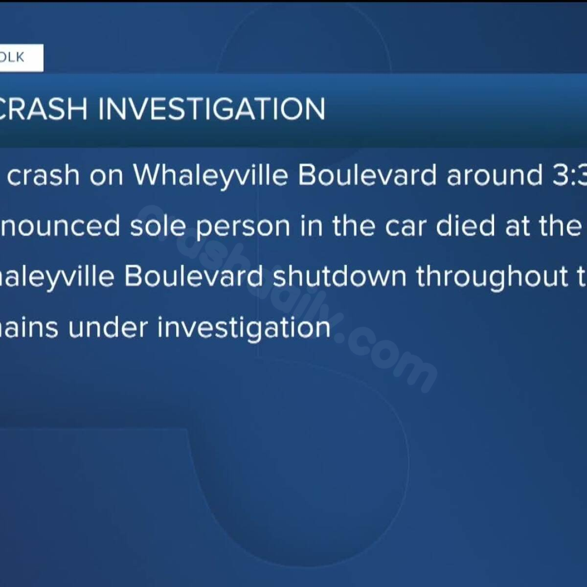 Fatal accident near Whaleyville Boulevard: Police