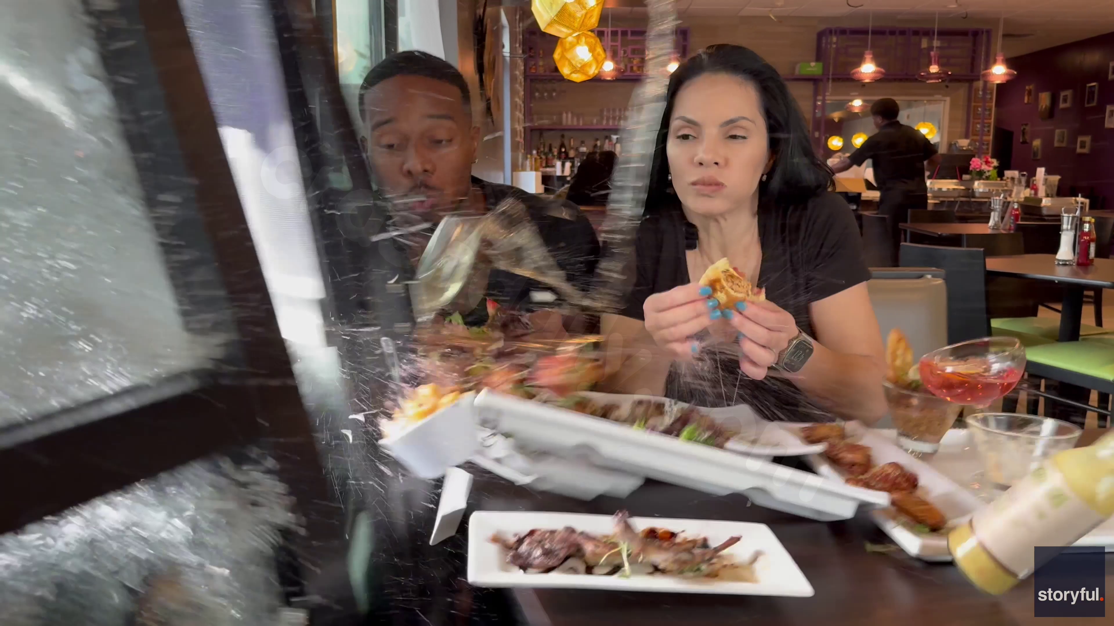 Vehicle collides with Houston eatery, narrowly avoids social media personalities documenting their review