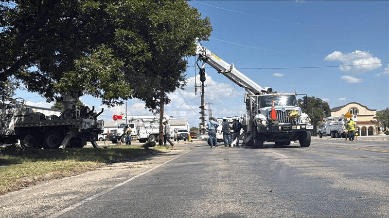 Damage to electrical poles from a car accident at West Ave. N & Irving