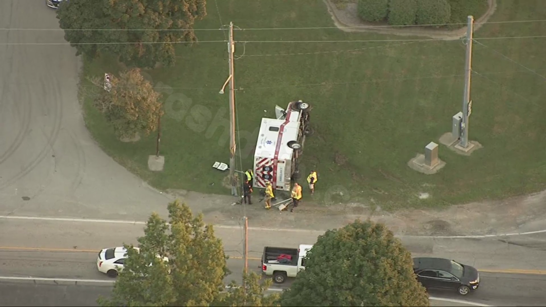 Ambulance flips in Lorain County collision with semi-truck
