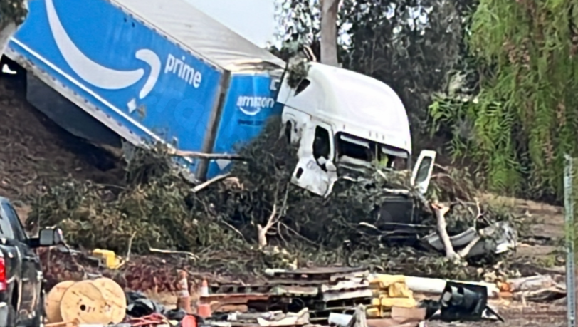 Traffic slows in San Diego County due to several semi-truck crashes.
