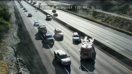 Some lanes closed on I-80 east due to multiple-car collision.
