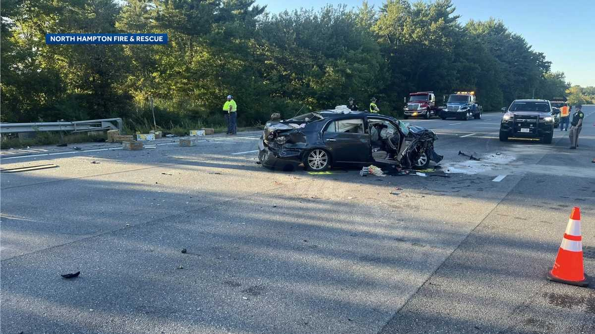 Crash in North Hampton injures six, vehicle crosses median on I-95.