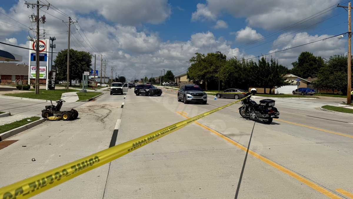 Fatal collision involving a man on a lawn mower and a truck in Moore