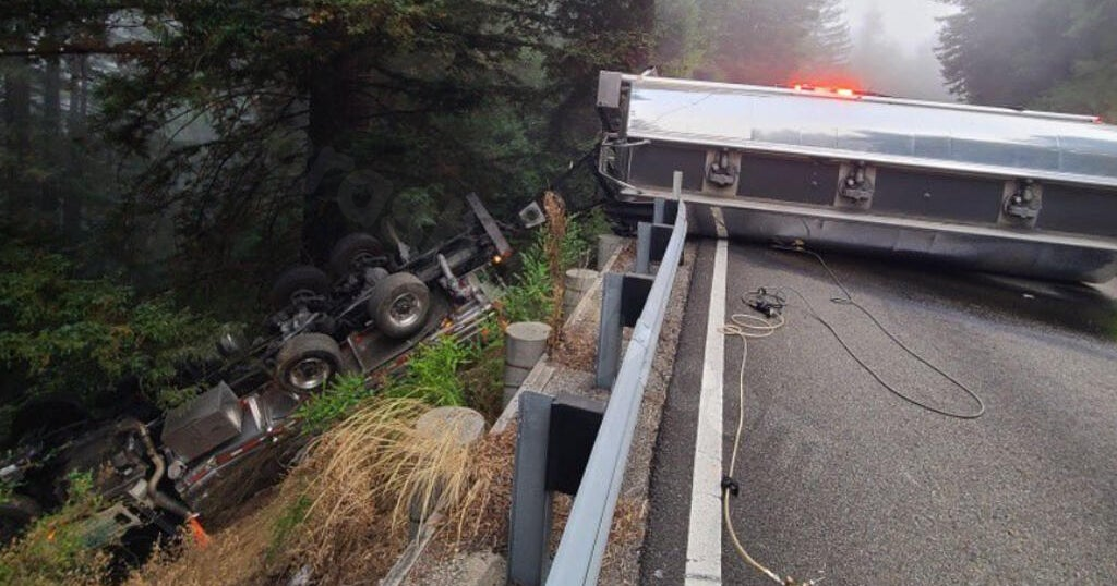 Fuel tanker overturns on Highway 17 in Santa Cruz Mountains