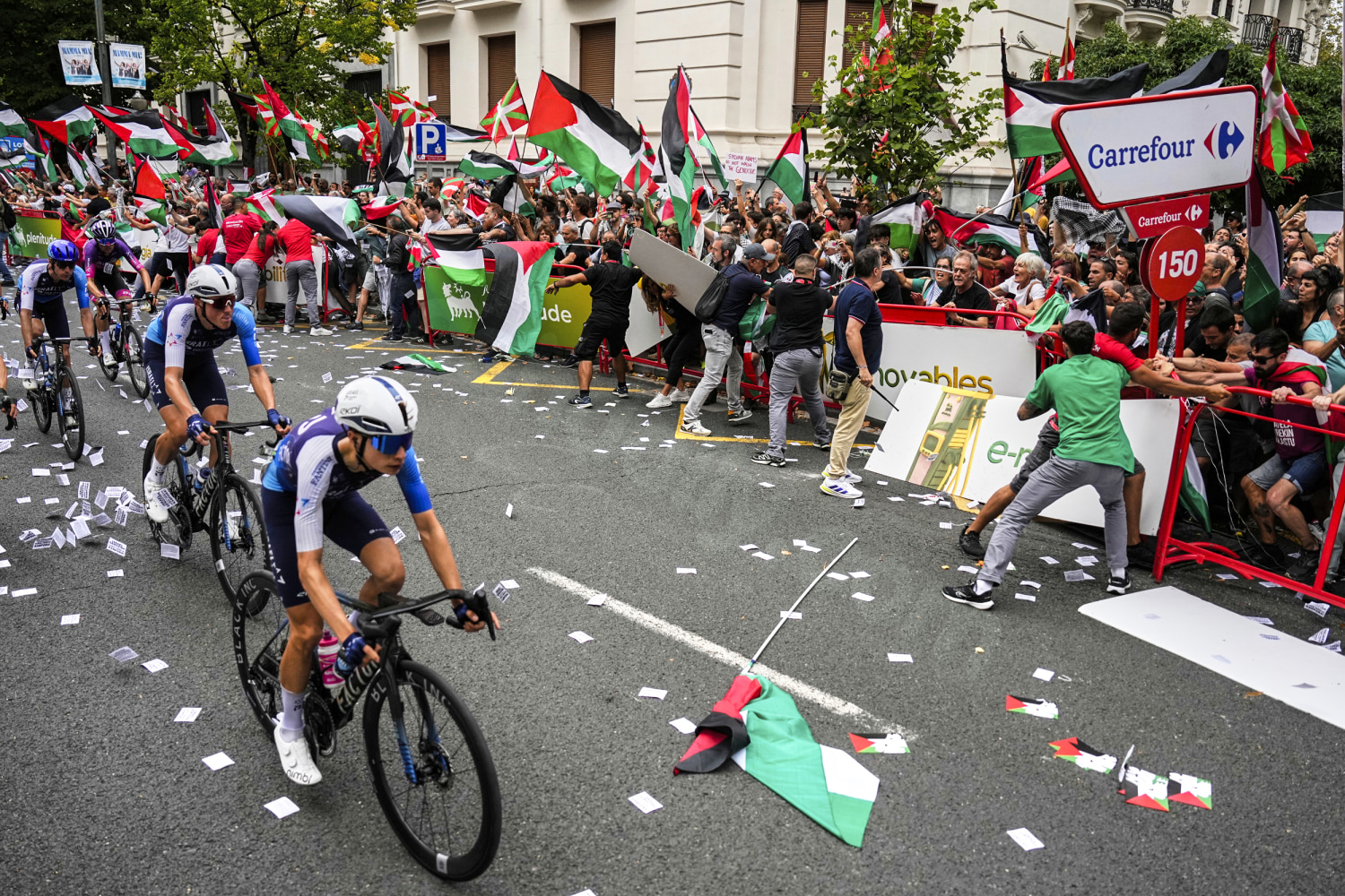 Protesters supporting Palestine disrupt Spain's cycling grand tour