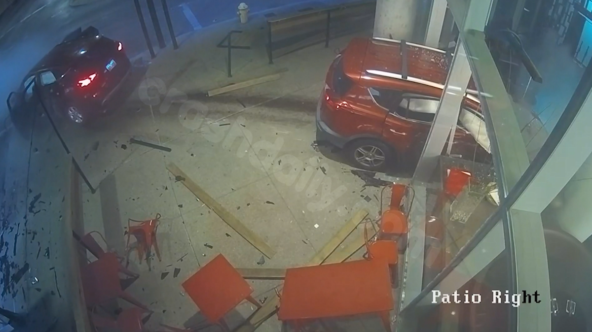 Car crashes into well-known eatery in downtown Cincinnati captured on security camera