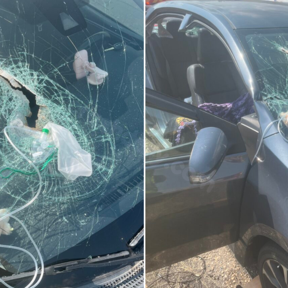 Passenger pinned to seat by road debris near Deer Creek Reservoir.