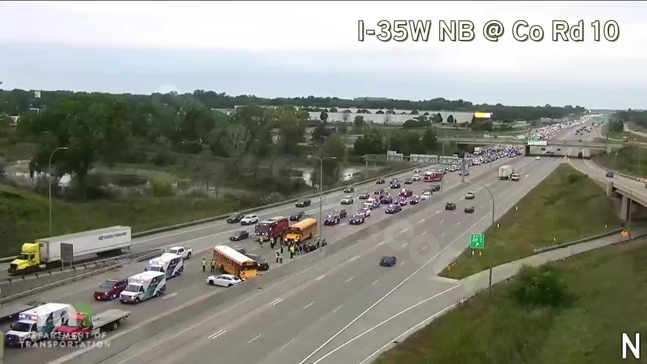 School bus accident on I-35W in Mounds View.