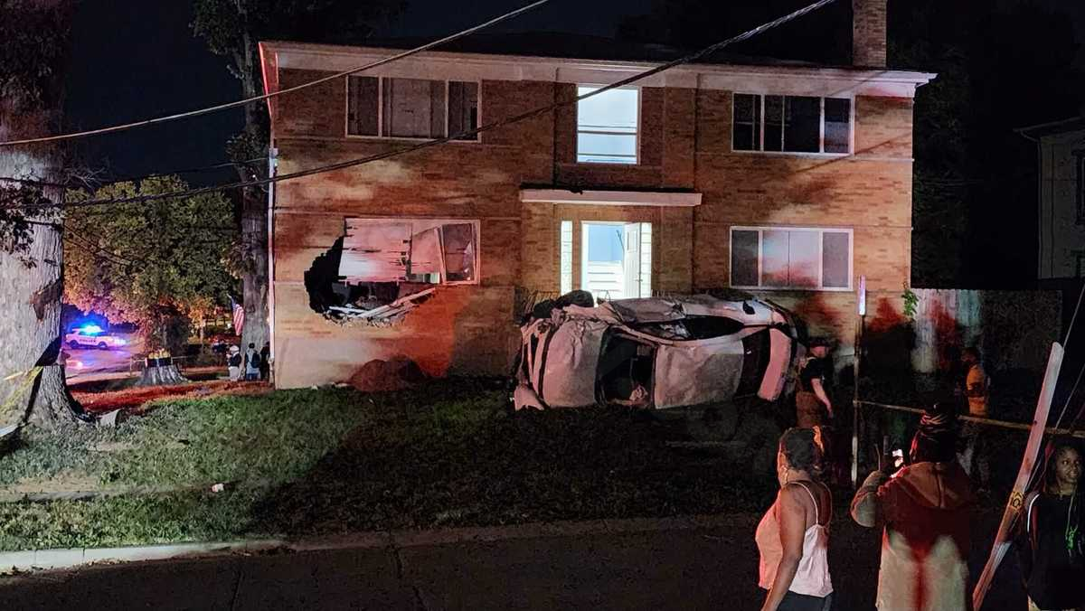 Car crashes into building, another vehicle split in two