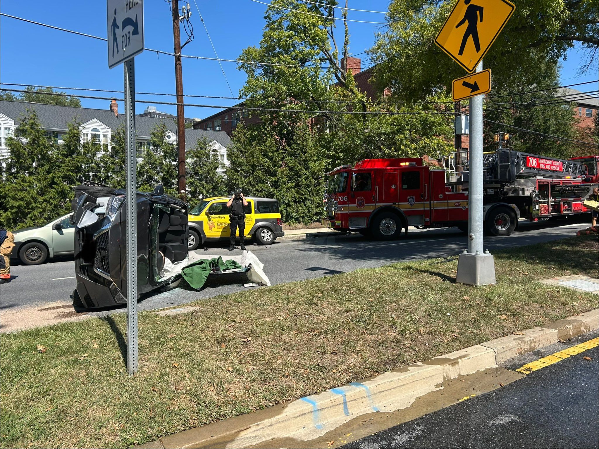 One individual saved following a solo-car collision in Bethesda.
