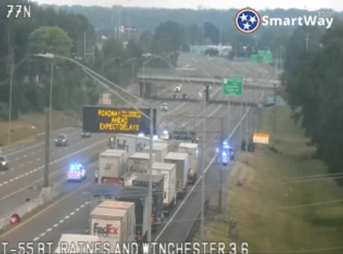 Police in Memphis examine collision involving two vehicles on I-55