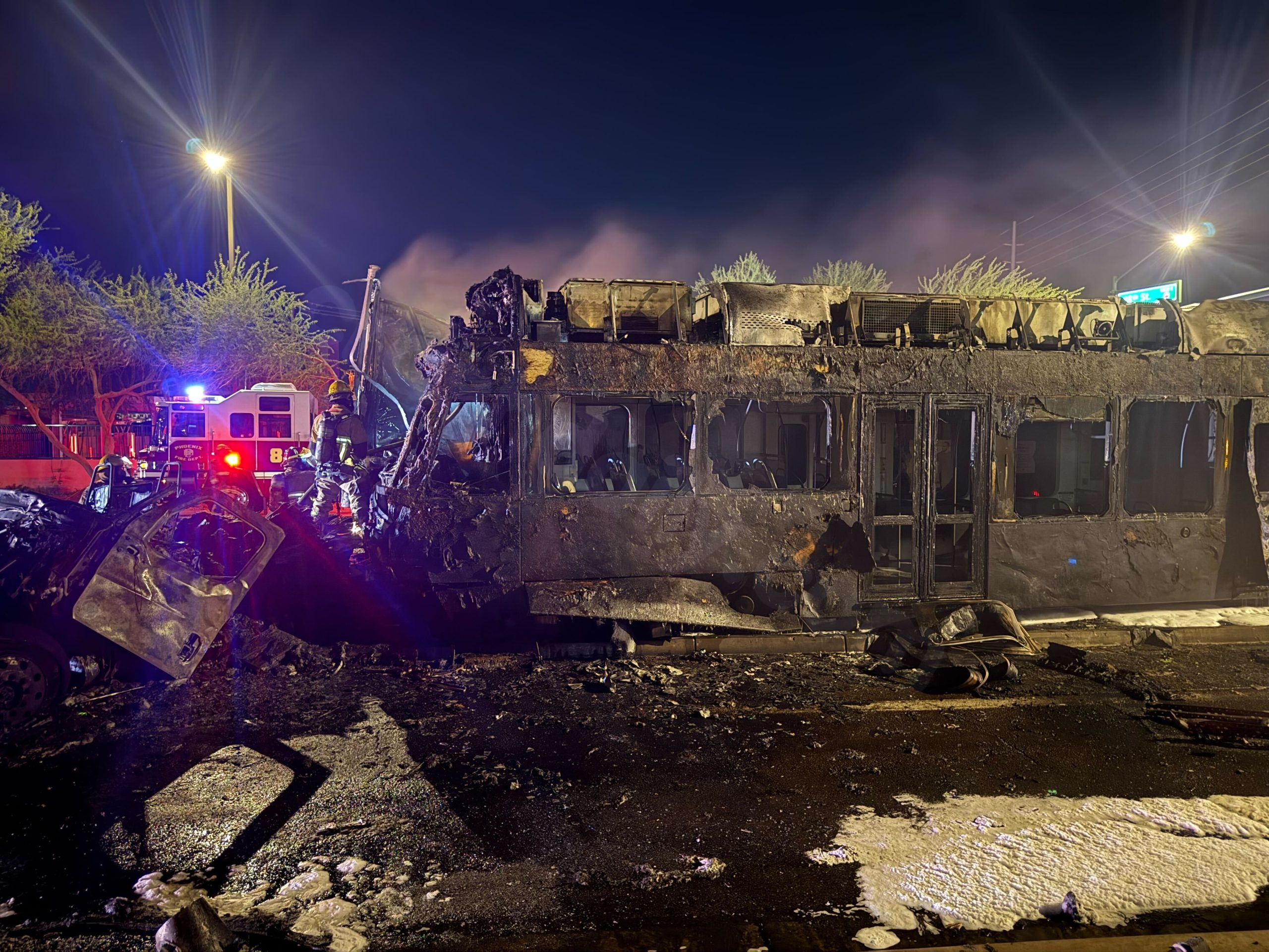 Phoenix crash injures person due to fiery collision between light rail and tractor trailer
