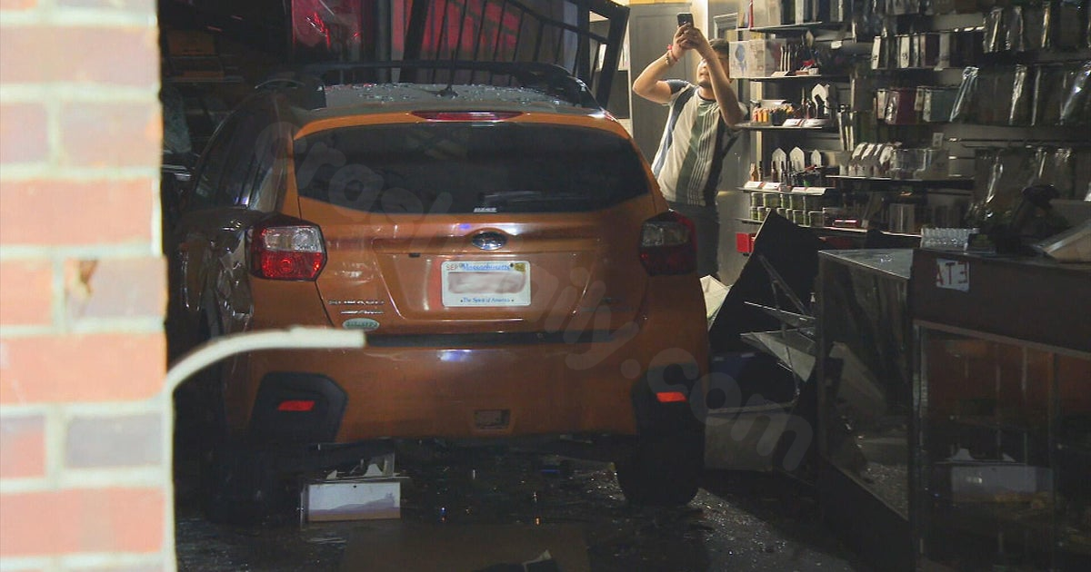 Car crashes into front of smoke shop in Brockton, Massachusetts