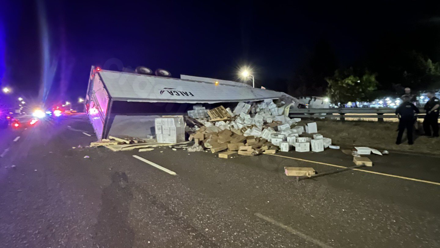 I-205 back in service after overturned truck closure for 7 hours