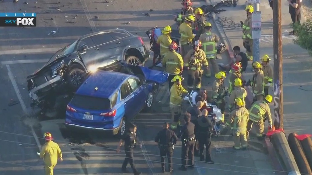 Six individuals hurt in a multiple-vehicle collision in North Hollywood