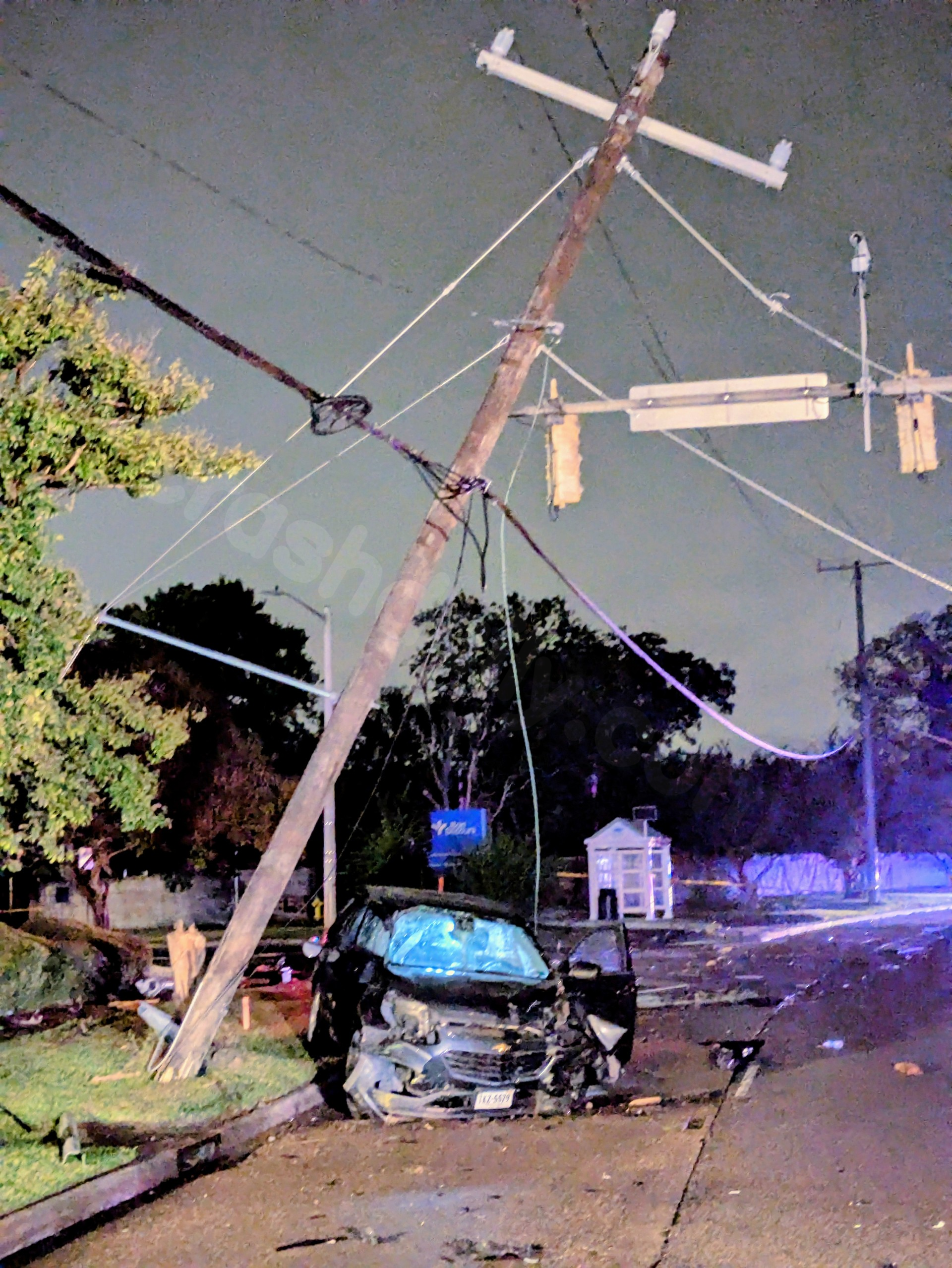 Vehicle collides with utility poles on Granby Street