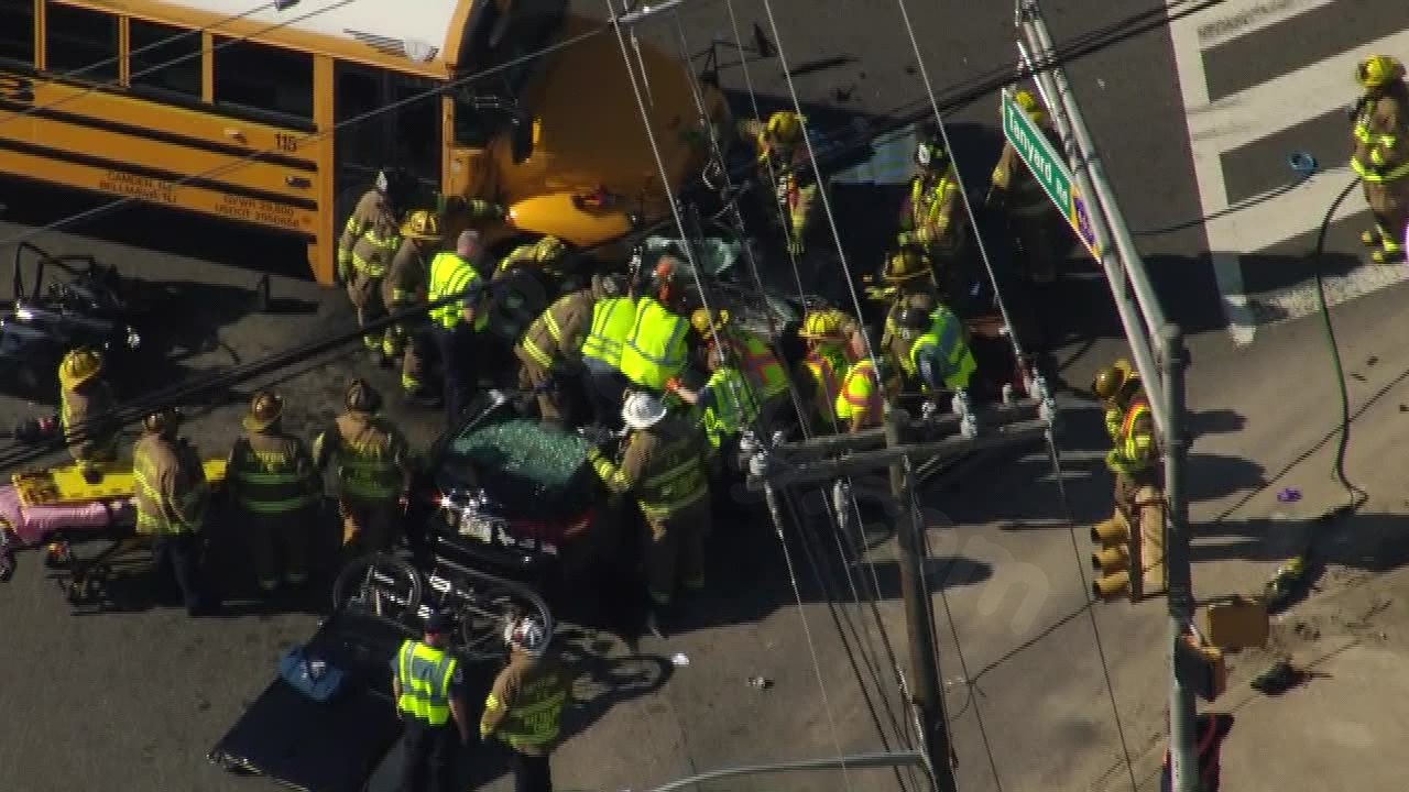 Deptford police report a school bus crash.